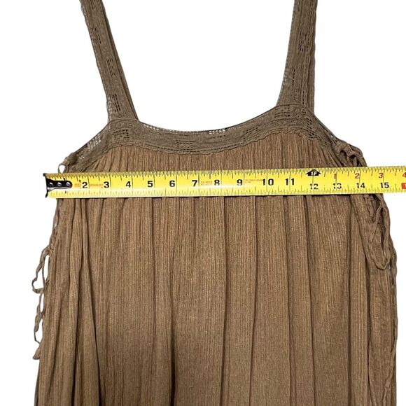 Free People Top Womens Small Green Boho Babydoll Tunic Tank Crinkle Lace Trim - Picture 4 of 13